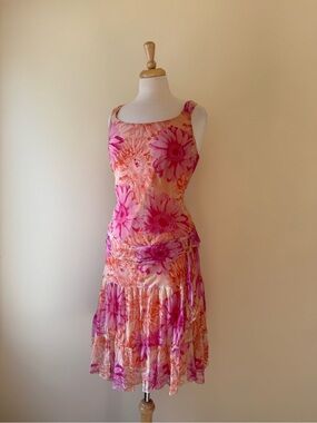 Silk Vintage Hi Studio by Jonathan Martin Pink Floral Drop Waist Dress